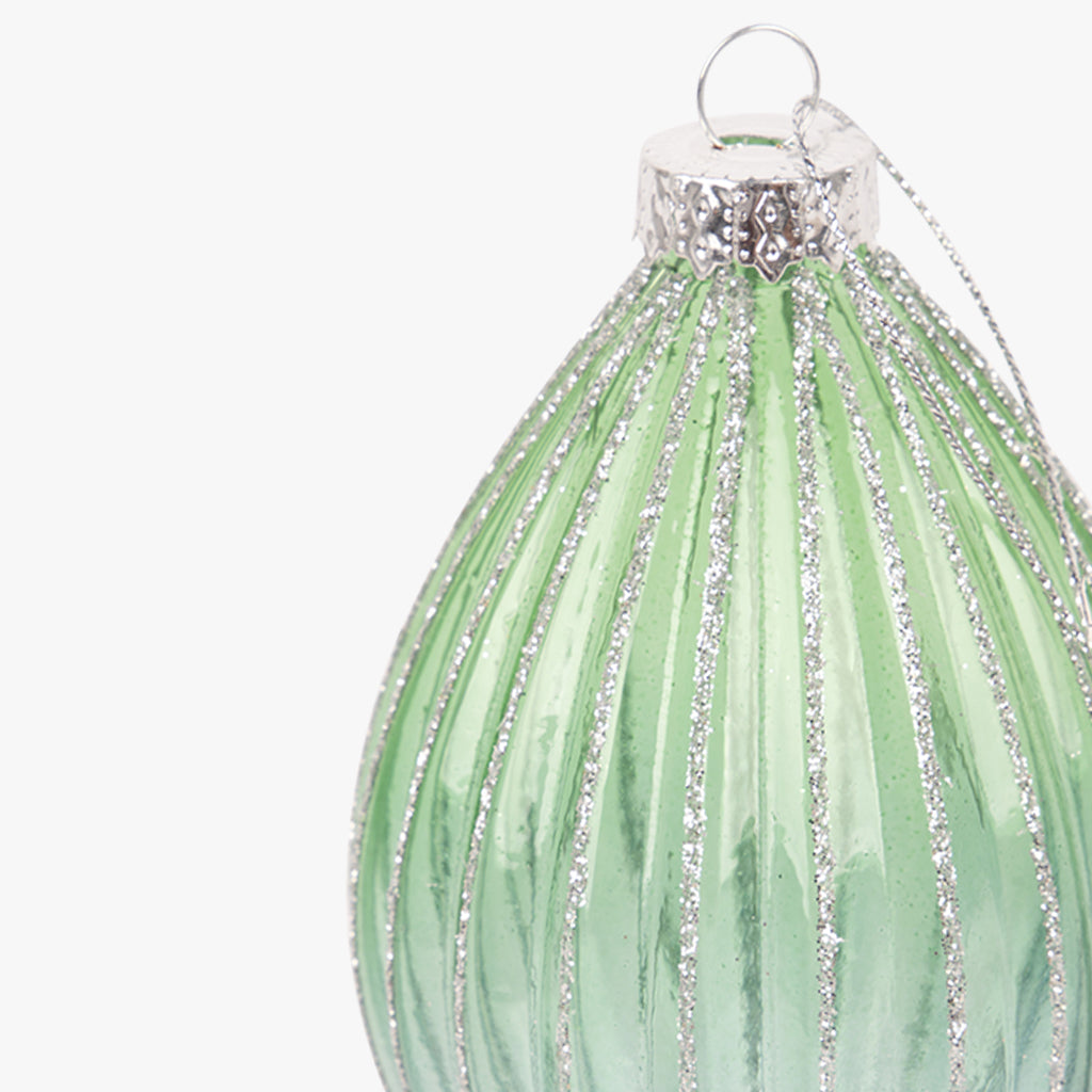 Boule en verre à larmes vertes 7cm NEW BRIGHT
