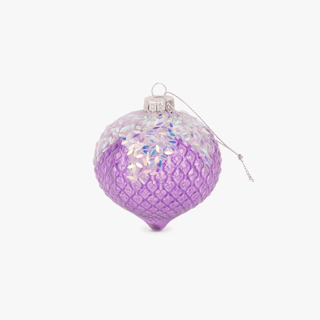 Bola Vidro Gota Lilás 8cm NEW BRIGHT