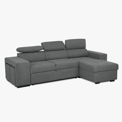 Sofá-Cama com Chaise Longue Reversível e Cabeceiras Ajustáveis Antracite LINO