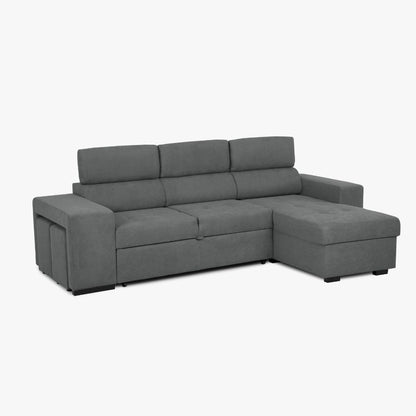 Sofá-Cama com Chaise Longue Reversível e Cabeceiras Ajustáveis Antracite LINO