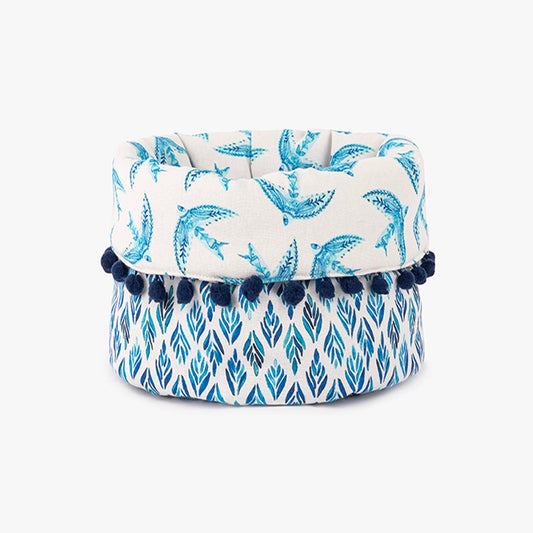 Cesto de pão algodão pássaros/folhas BLUE BIRD