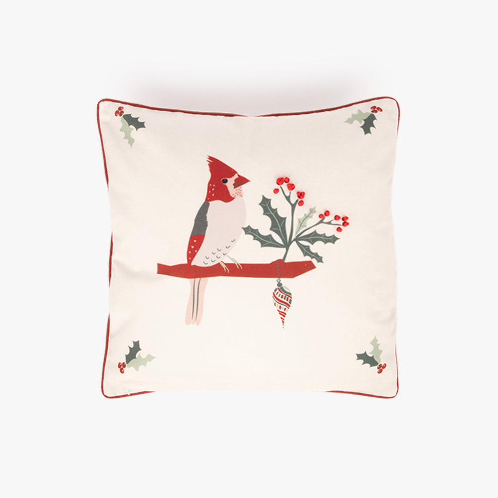 Housse de coussin blanche winter birds 45x45cm COZY
