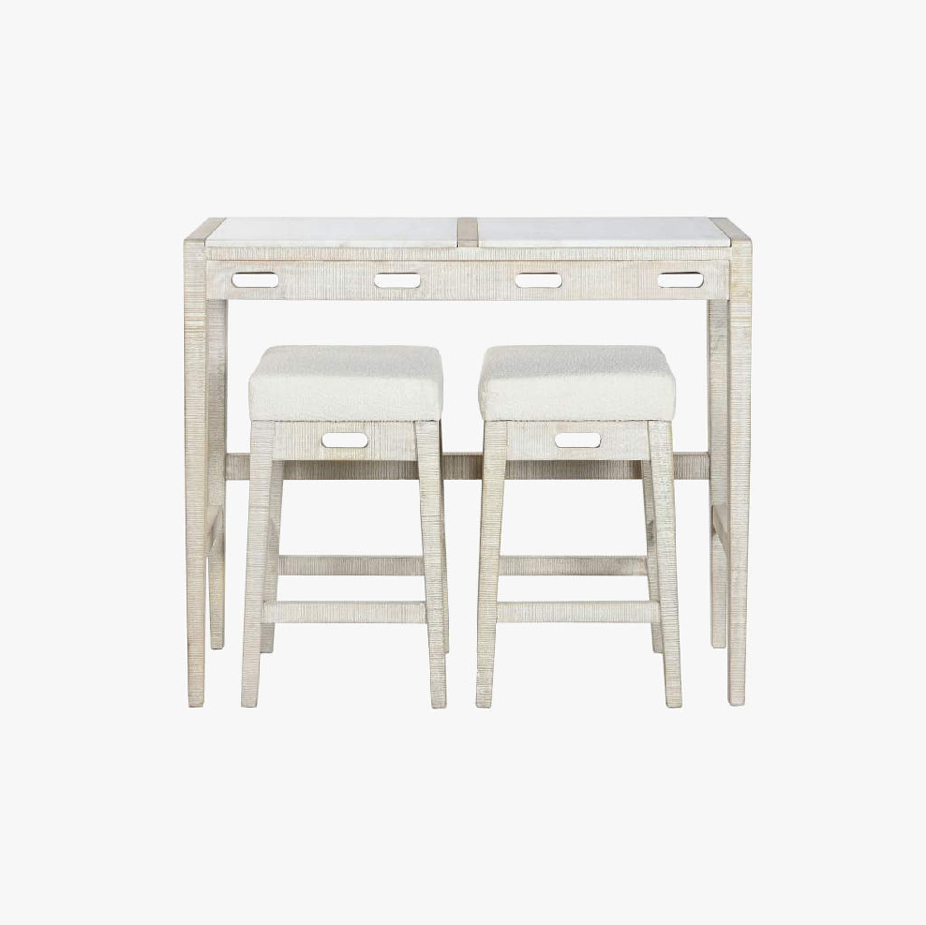 Table haute en bois et marbre avec bancs ENLACE