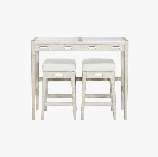 Table haute en bois et marbre avec bancs ENLACE