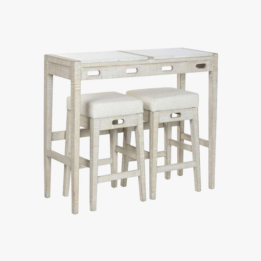 Table haute en bois et marbre avec bancs ENLACE