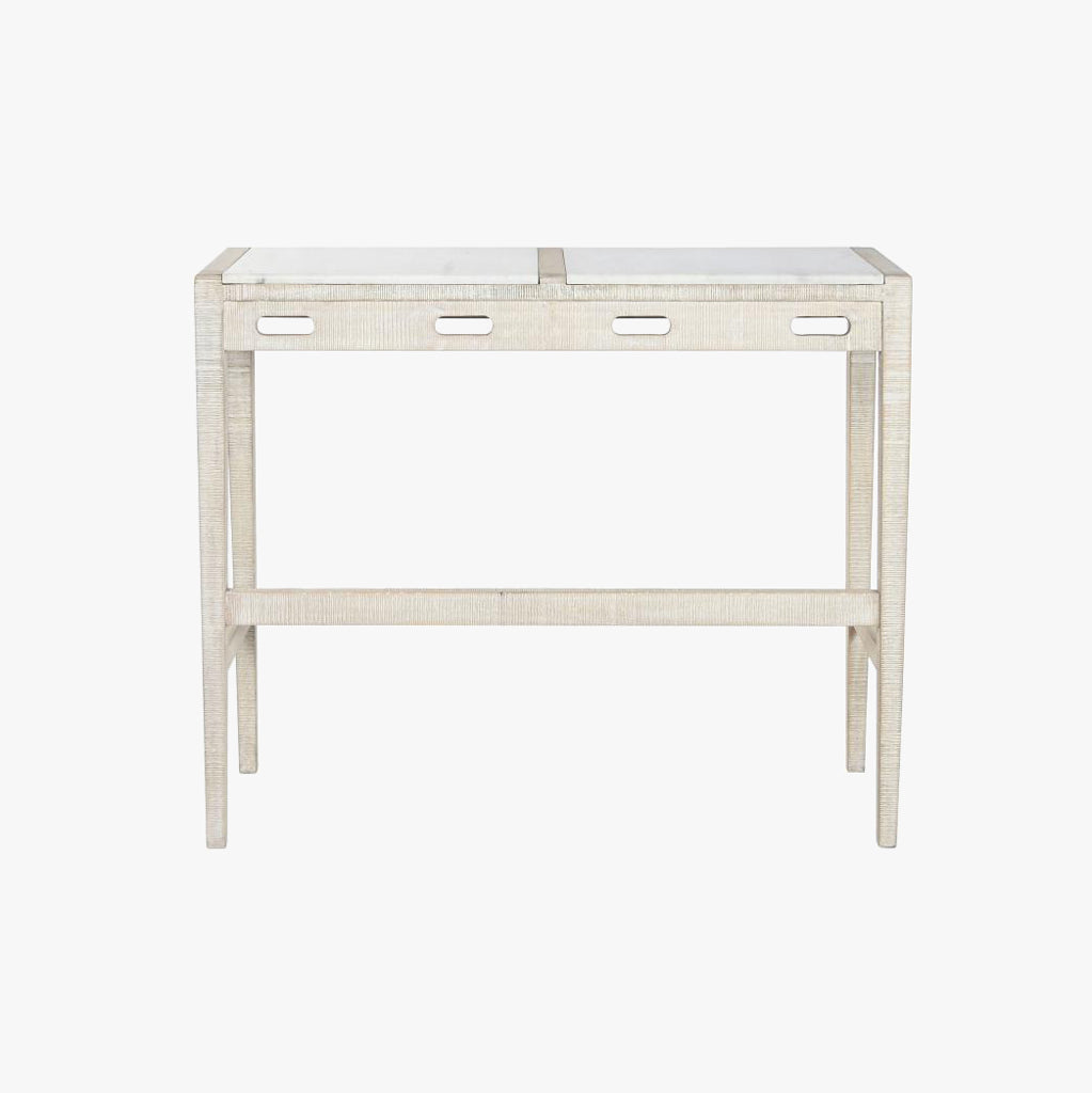 Table haute en bois et marbre avec bancs ENLACE