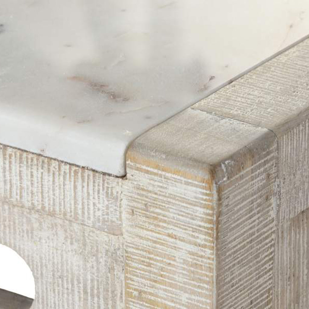 Table haute en bois et marbre avec bancs ENLACE