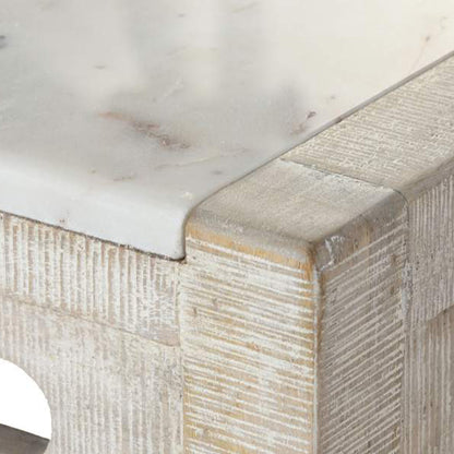 Table haute en bois et marbre avec bancs ENLACE