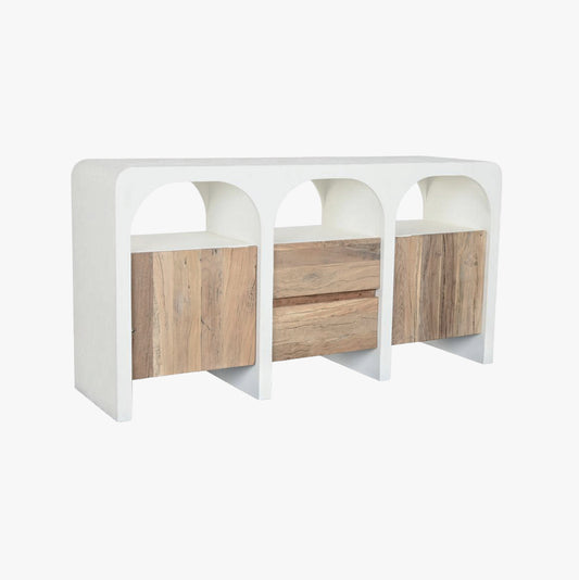 Aparador com Duas Portas e Duas Gavetas Branco com Madeira ZENA