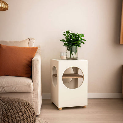 Mesa de apoyo blanca con madera ZENA