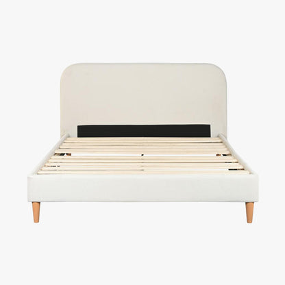 Cama Tecido com Cabeceira Arredondada e Pés de Madeira Cru SERENA