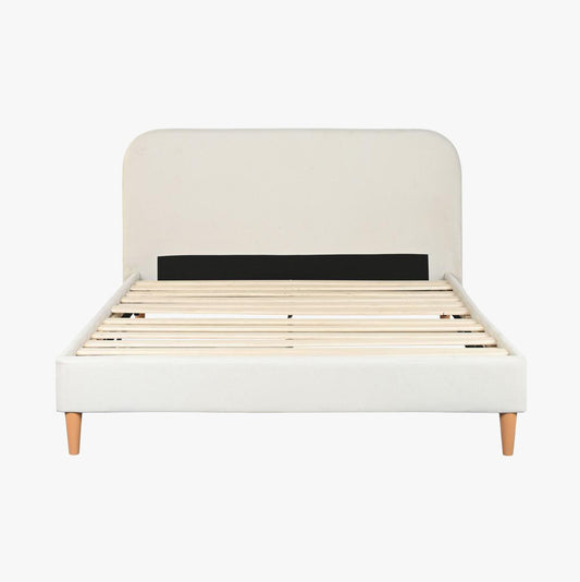 Cama Tecido com Cabeceira Arredondada e Pés de Madeira Cru SERENA