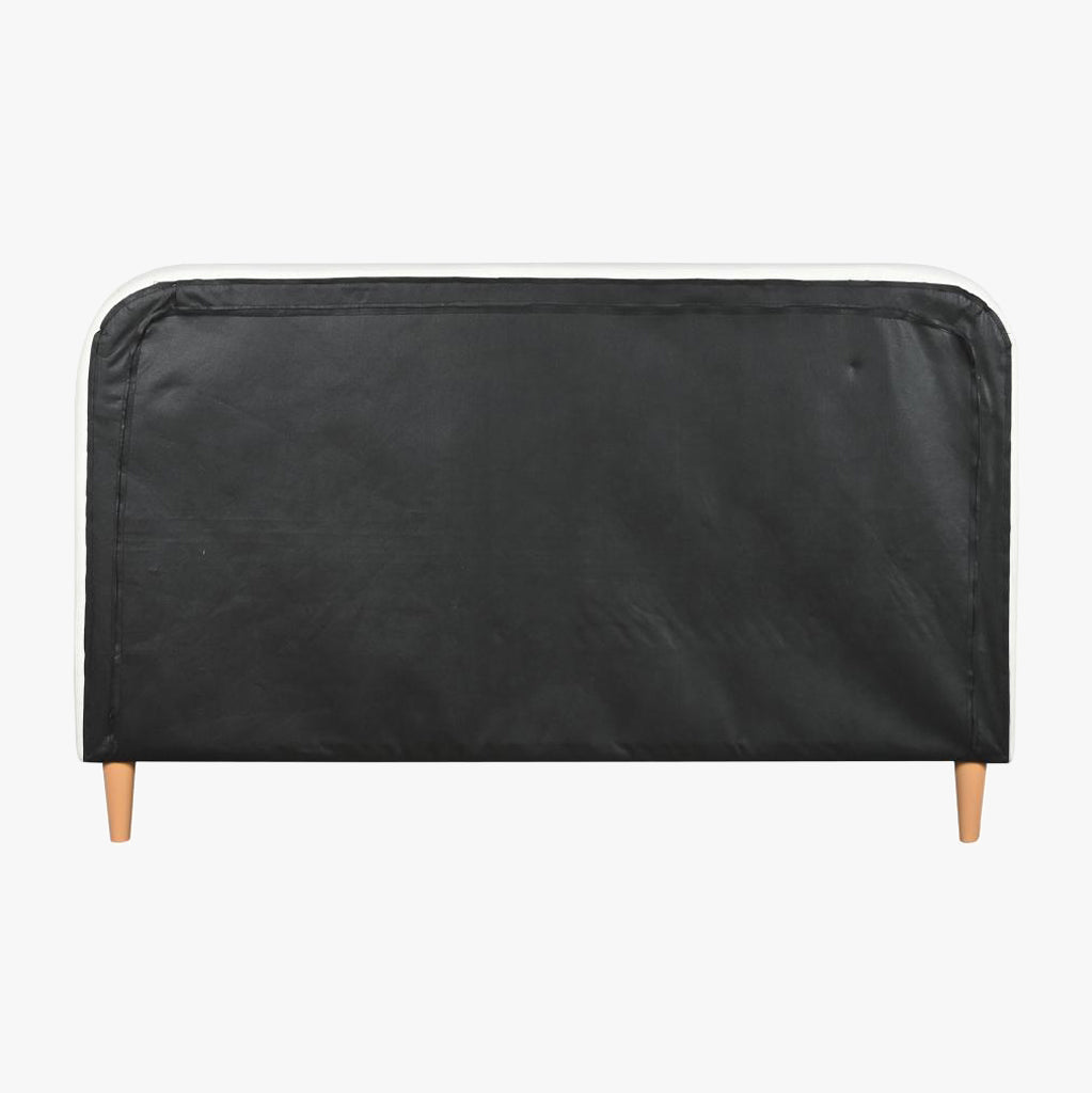 Cama Tecido com Cabeceira Arredondada e Pés de Madeira Cru SERENA