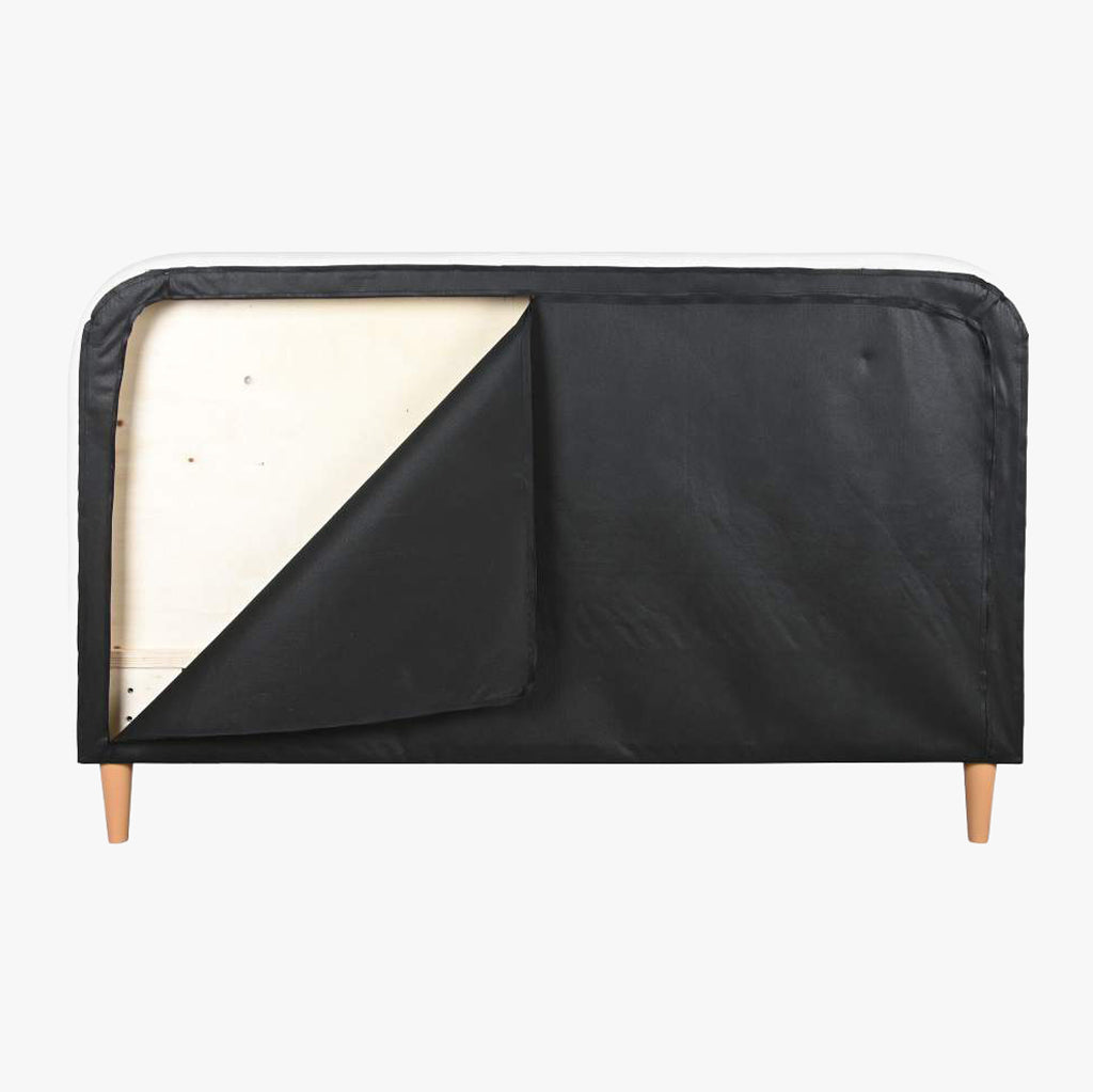 Cama Tecido com Cabeceira Arredondada e Pés de Madeira Cru SERENA