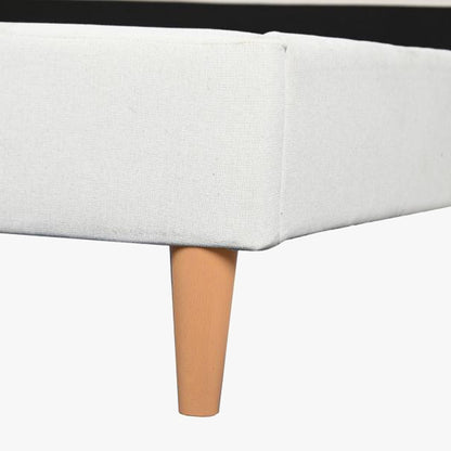Cama Tecido com Cabeceira Arredondada e Pés de Madeira Cru SERENA