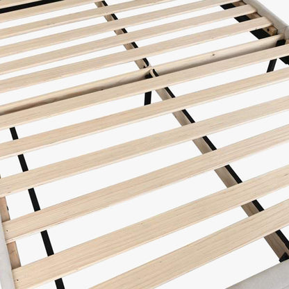 Cama Tecido com Cabeceira Arredondada e Pés de Madeira Cru SERENA