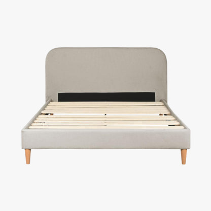 Cama Tecido com Cabeceira Arredondada e Pés de Madeira Bege SERENA