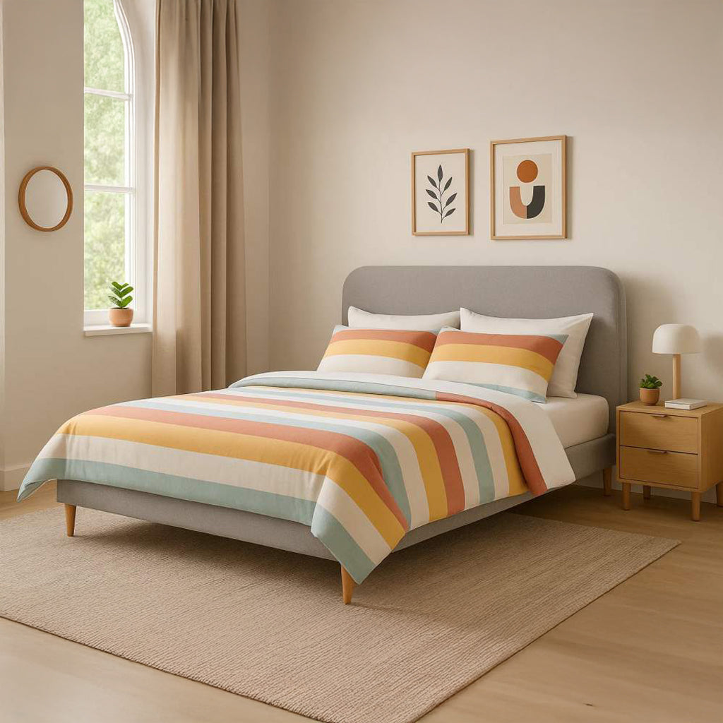 Cama Tecido com Cabeceira Arredondada e Pés de Madeira Cinza SERENA