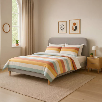 Cama Tecido com Cabeceira Arredondada e Pés de Madeira Cinza SERENA