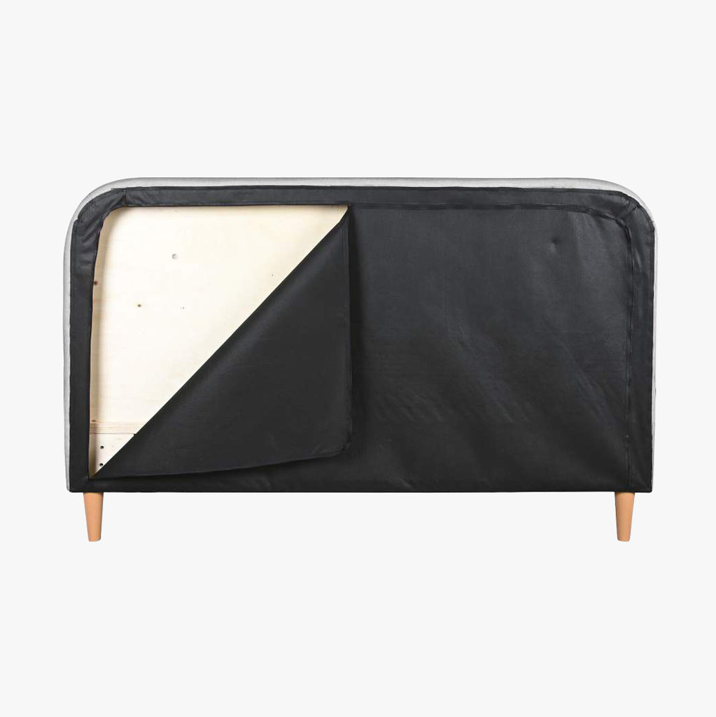 Cama Tecido com Cabeceira Arredondada e Pés de Madeira Cinza SERENA