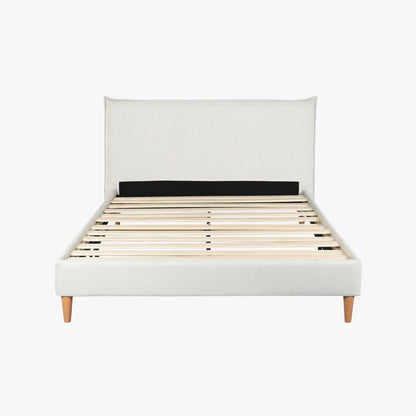 Cama Tecido com Cabeceira Reta e Pés de Madeira Cru SERENA