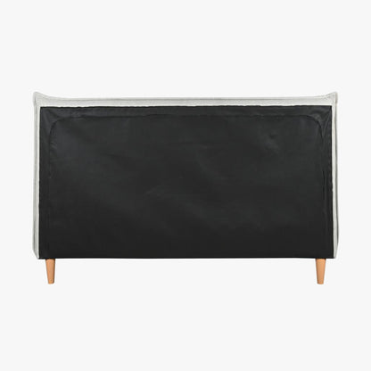 Cama Tecido com Cabeceira Reta e Pés de Madeira Bege SERENA