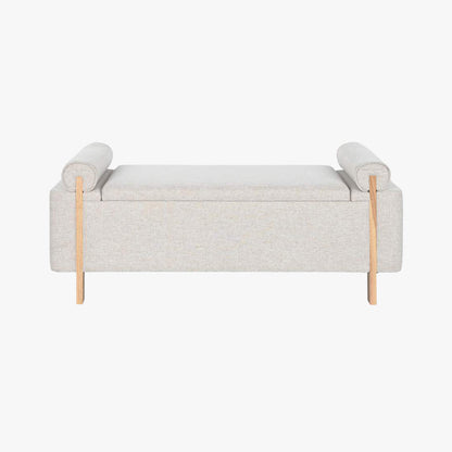 Banqueta Cinza de Tecido e Madeira com Arrumação 120x45x50 SERENA