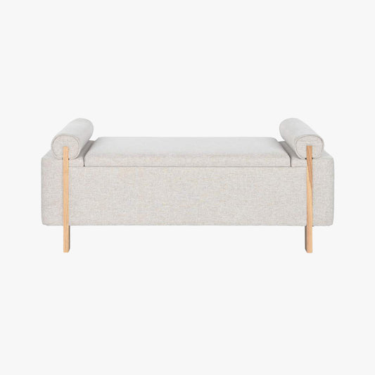 Banqueta Cinza de Tecido e Madeira com Arrumação 120x45x50 SERENA