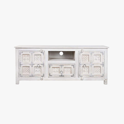 Móvel de Televisão Branco Madeira Maciça Cravada JASMIN