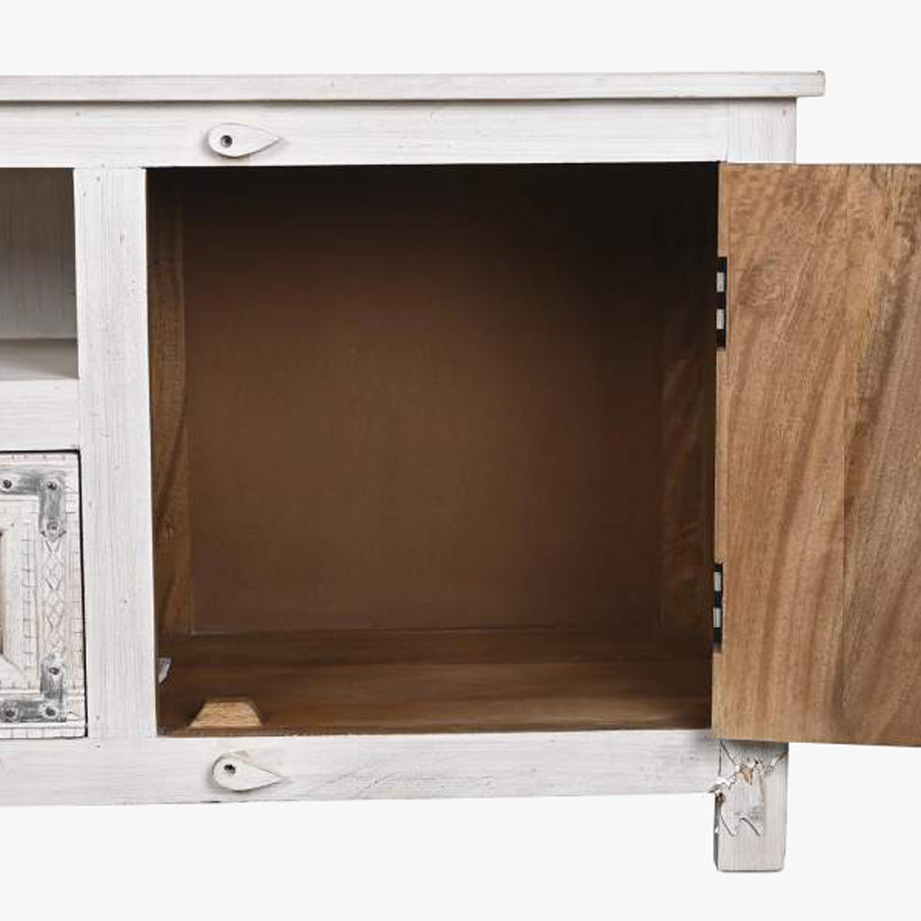 Móvel de Televisão Branco Madeira Maciça Cravada JASMIN