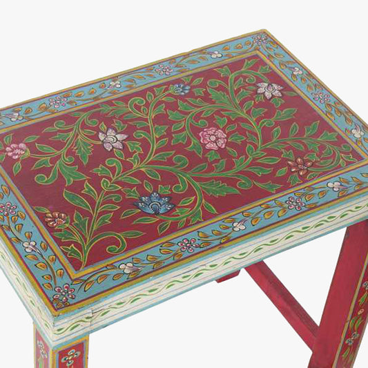 Conjunto Duas Mesas de Apoio Madeira Maciça Motivo Oriental Colorido JASMIN