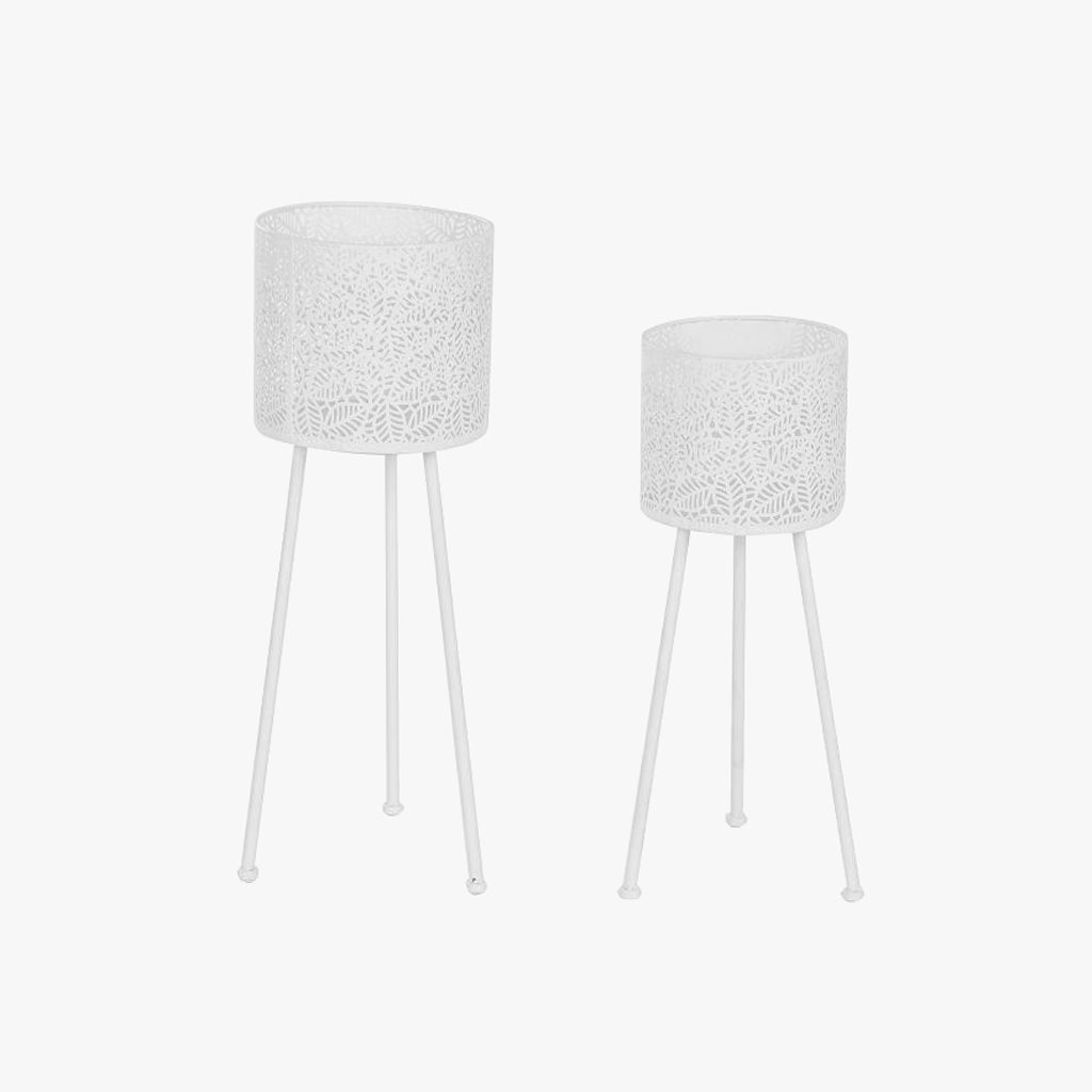 Conjunto de dos maceteros de metal blanco REVIVAL