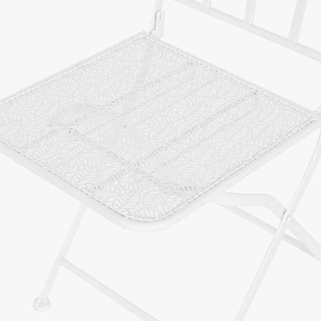 Conjunto de mesa y dos sillas de metal con hojas blancas REVIVAL