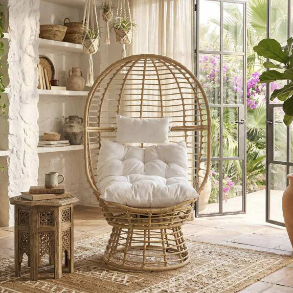Cadeirao de Rattan Giratório Gato Preto