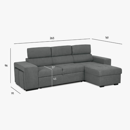 Sofá-Cama com Chaise Longue Reversível e Cabeceiras Ajustáveis Antracite LINO