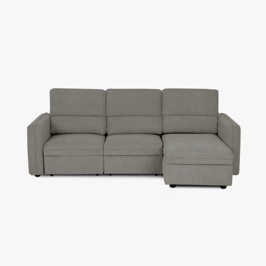 Sofá cama com chaise longue reversível e cabeceiras ajustáveis cinza MORGAN