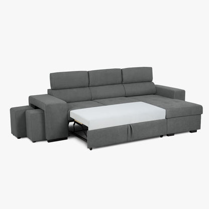Sofá-Cama com Chaise Longue Reversível e Cabeceiras Ajustáveis Antracite LINO