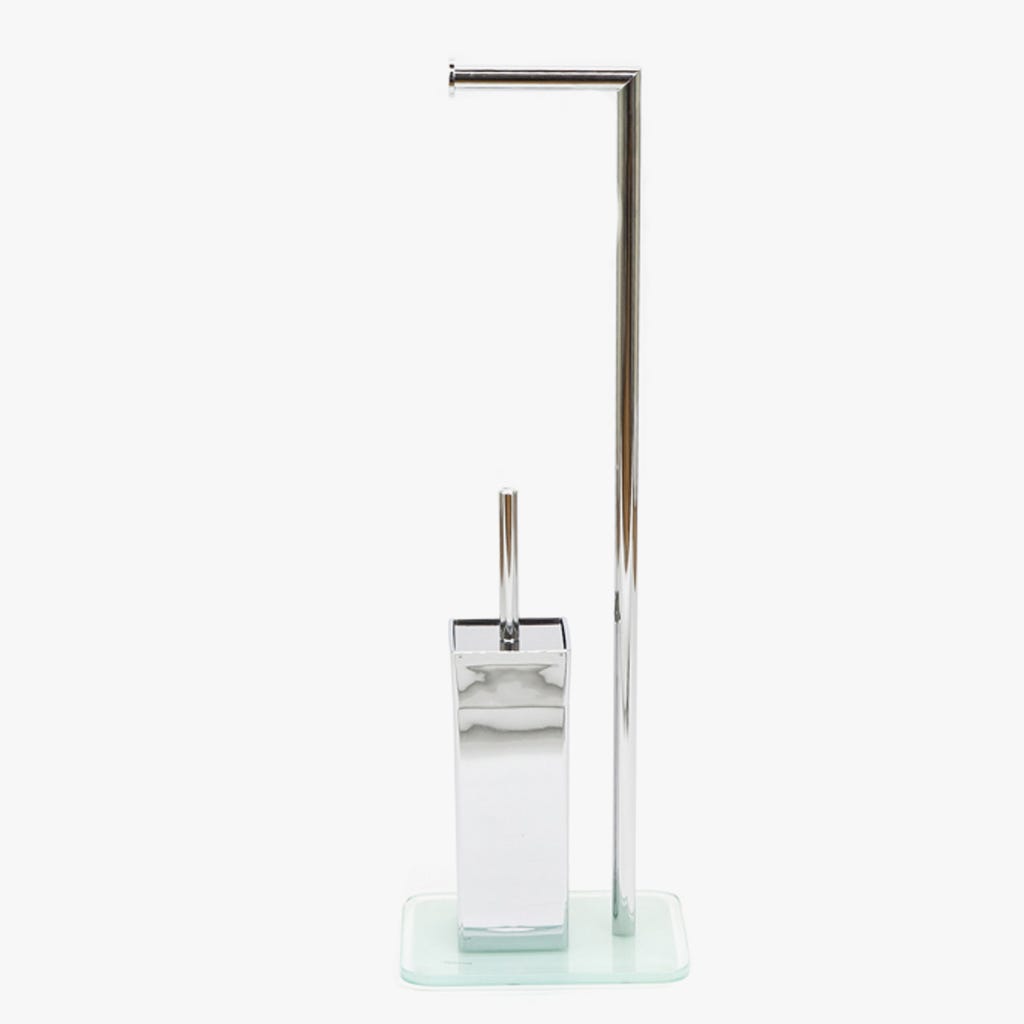 Toilet Roll Holder + WC Brush Glass White