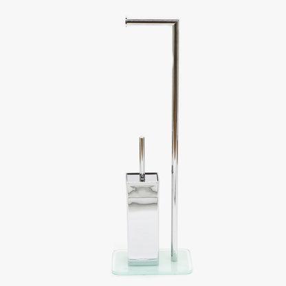 Toilet Roll Holder + WC Brush Glass White