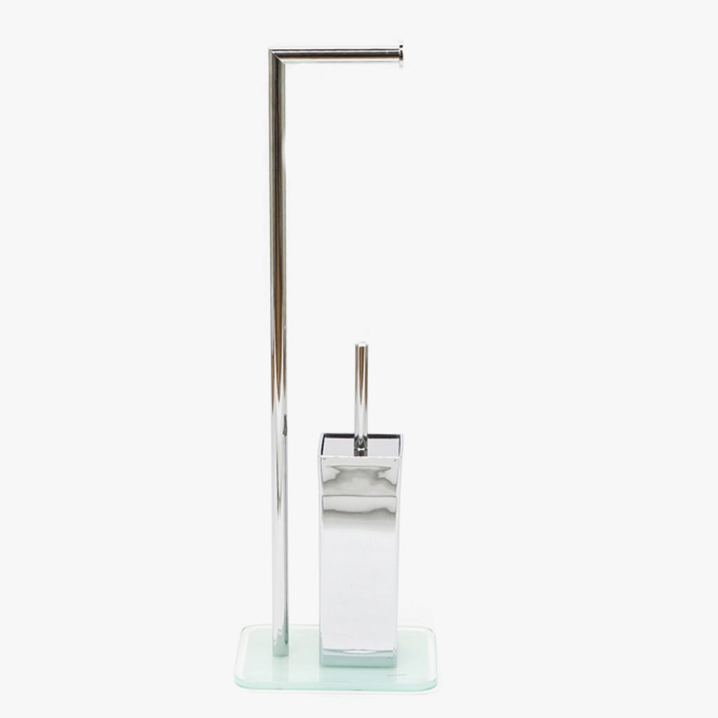 Toilet Roll Holder + WC Brush Glass White