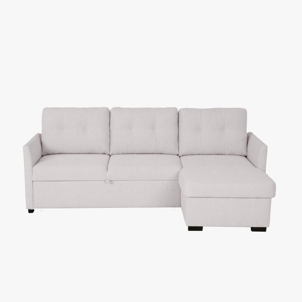 Sofá cama com chaise longue reversível bege BELA