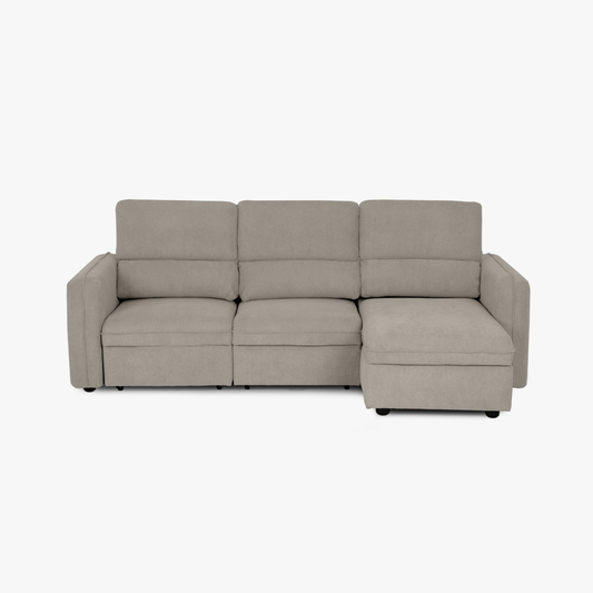 Sofá cama com chaise longue reversível e cabeceiras ajustáveis bege MORGAN