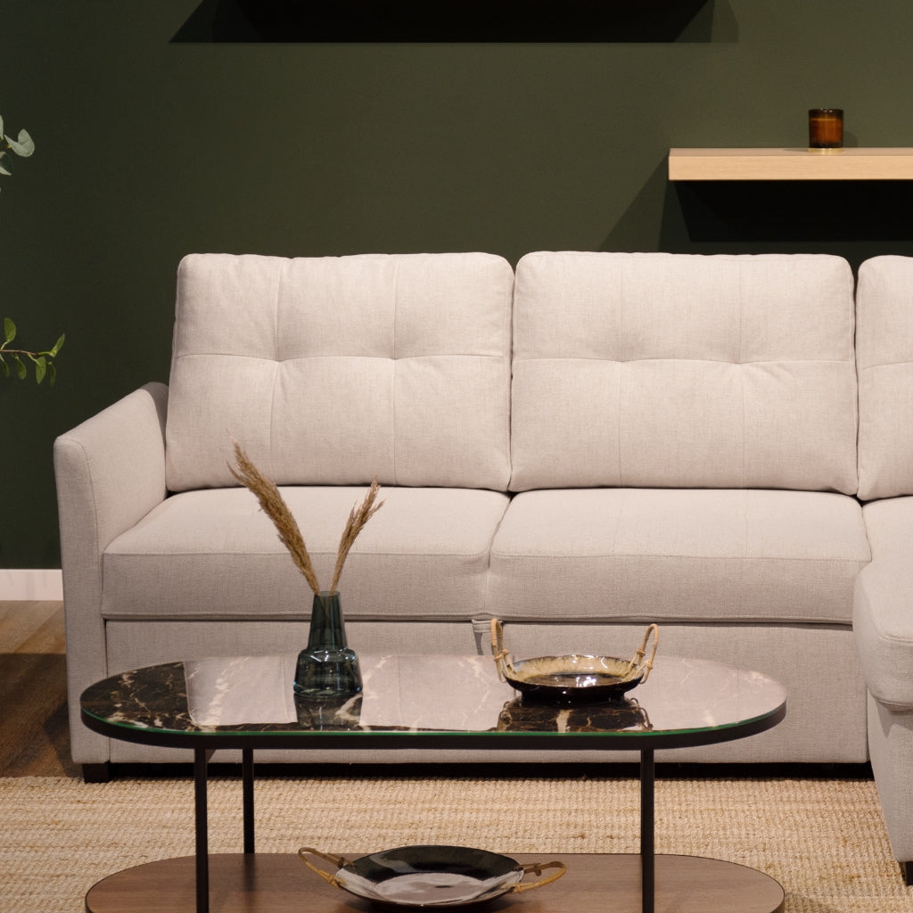Sofá cama com chaise longue reversível bege BELA