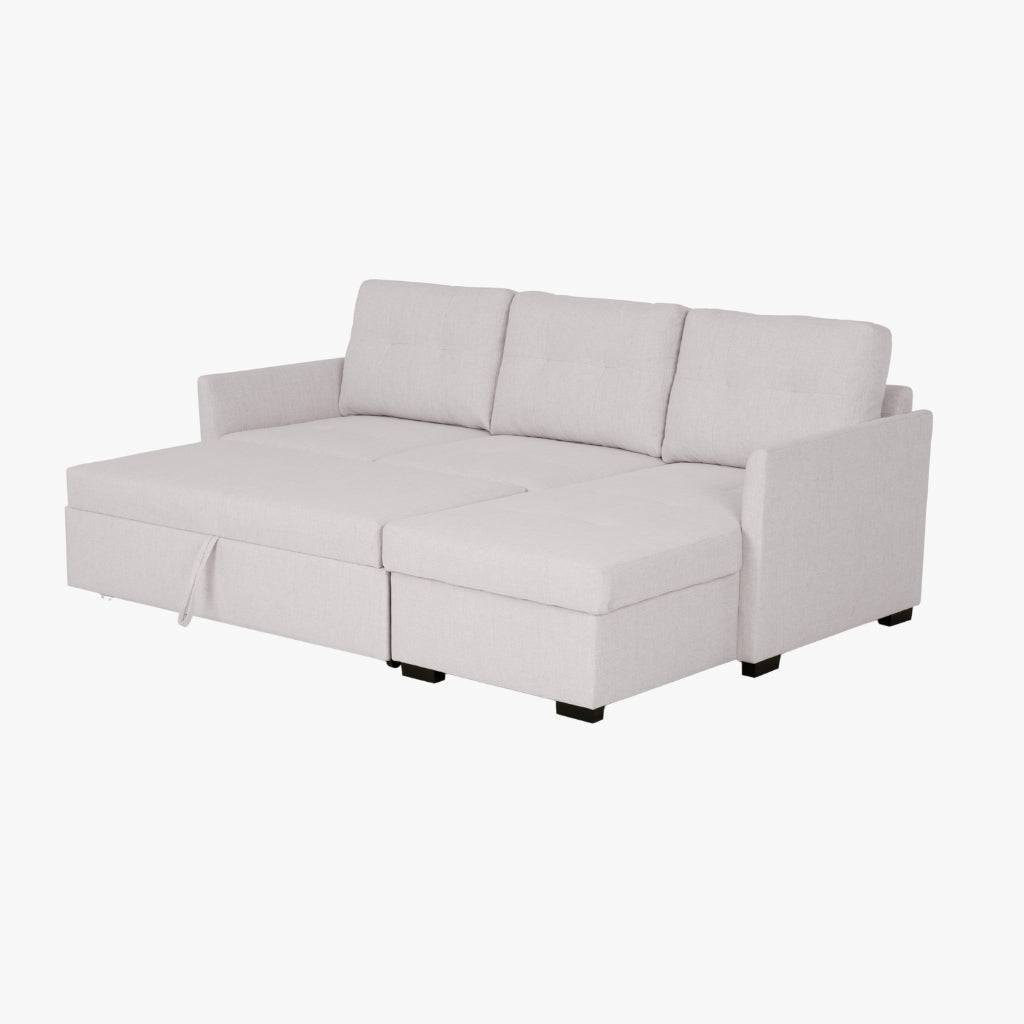 Sofá cama com chaise longue reversível bege BELA