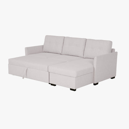Sofá cama com chaise longue reversível bege BELA