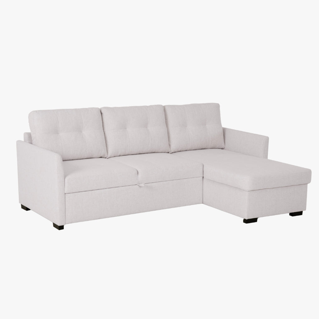 Sofá cama com chaise longue reversível bege BELA