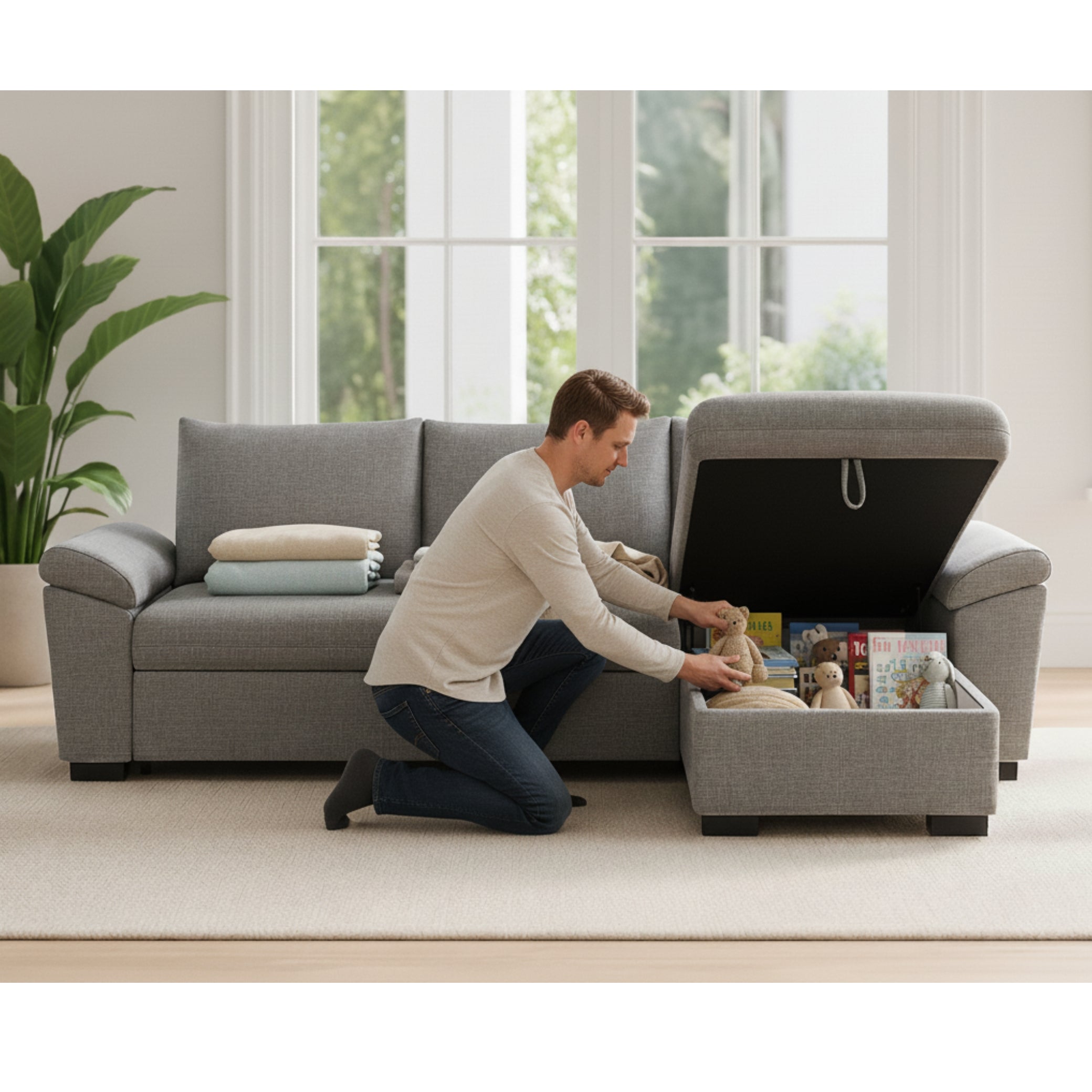 Sofa Bed with Reversible Chaise Longue and Storage PORTMAN