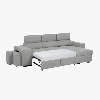 Sofá cama con chaise longue reversible y cabeceros ajustables Gris LINO
