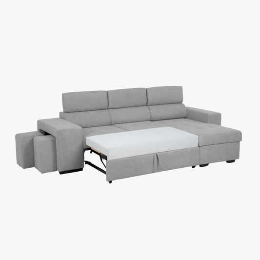 Sofá-Cama com Chaise Longue Reversível e Cabeceiras Ajustáveis Cinza LINO