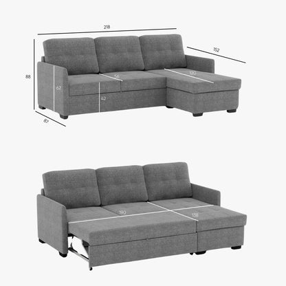Sofá cama reversible BELA antracita con chaise longue